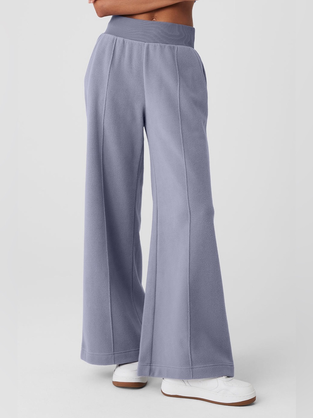 ALO Yoga Polar Fleece High-Waist Snowdrift Wide Leg Pants in Grey